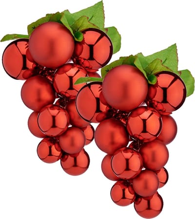 Krist+ Kerstornament druiventros - 2x stuks - rood - 25 cm - kunststof - kersthanger fruit - wijn thema - decoratie druiven