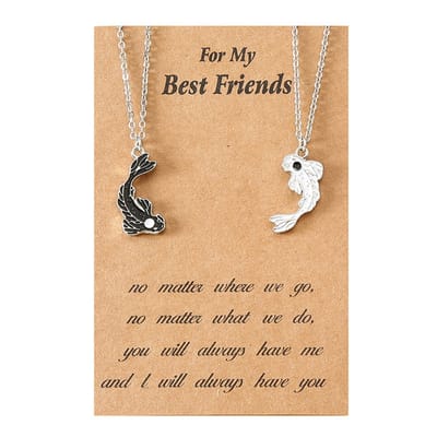 BFF Ketting voor 2 met Koi Karper Zwart/Wit - Zilverkleurig - Ying Yang - Vriendschapsketting met Cadeau kaartje - Pax Amare