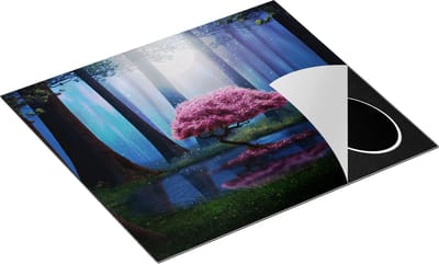 Chefcare Inductie Beschermer Roze Boom op een Vijver in de Nacht - 60x50 cm - Afdekplaat Inductie - Kookplaat Beschermer - Inductie Mat