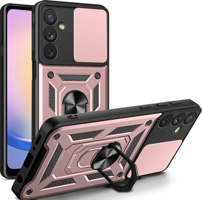 Hoesje Geschikt voor Samsung Galaxy A25 Met draaibare Ringhouder en camera bescherming - Arara backcover - Rosegoud