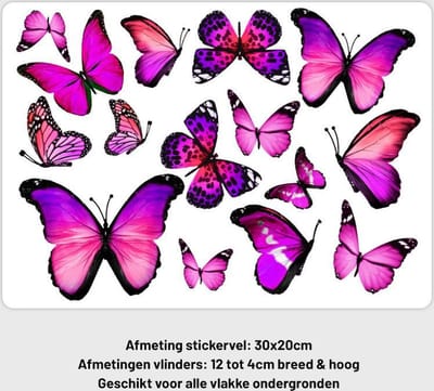 Muursticker vlinders ROZE | Muurdecoratie | Meisjeskamer kinderkamer | Muurstickers |