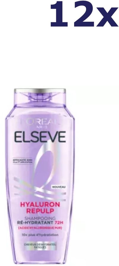 12x L'Oréal Paris Elseve Hyaluron Repulp Re-Hydrating Shampoo 250 ml