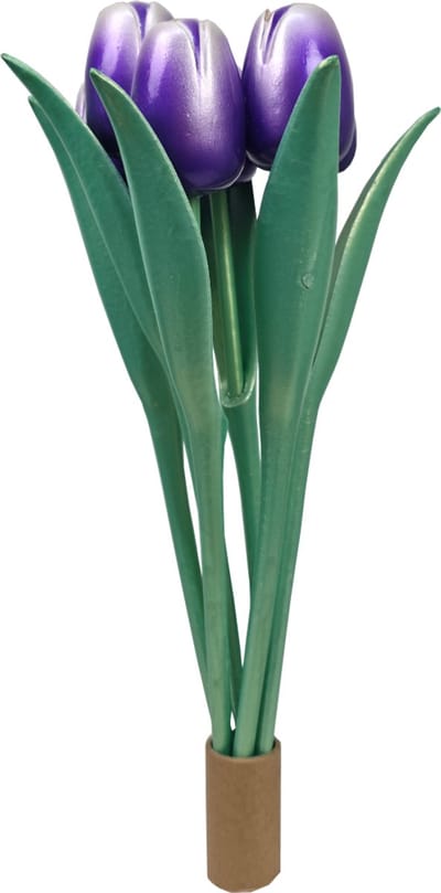 ELCEE-HALY - Bosje van 6 houten decoratie tulpen - Metallic Purple - 34cm