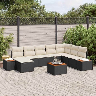 vidaXL - Tuinbank - Set - 9 - st - 8-Aantal - zitplaatsen - Zwart - en - Crème