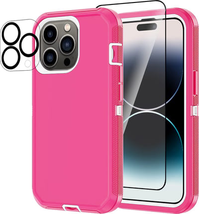 Stravo Heavy Duty iPhone 15 Pro case met Screen Protector en Lens Protector - Roze - Dustproof shockproof telefoonhoes cover bestaande uit 3 lagen inclusief schermbeschermer en lensbeschermer - Geschikt voor Apple iPhone 15 Pro
