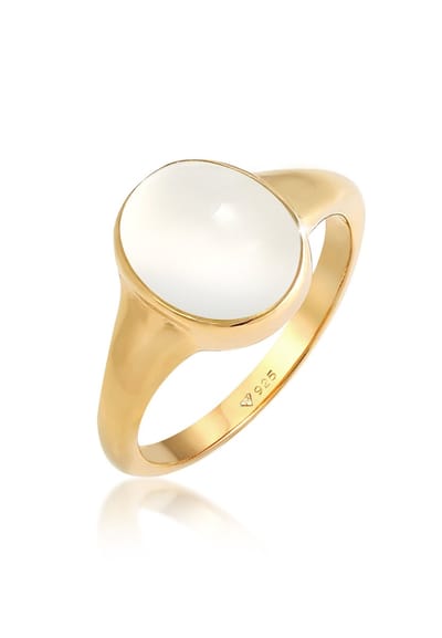 Elli - Ring - Dames Zegel met Maansteen in 925 Sterling Zilver Verguld - Dames