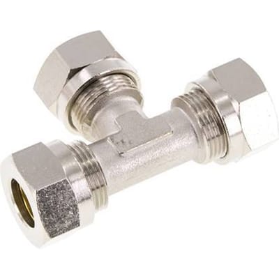 15L Vernikkeld Brass T-stuk Snijringkoppeling 70bar ISO 8434-1