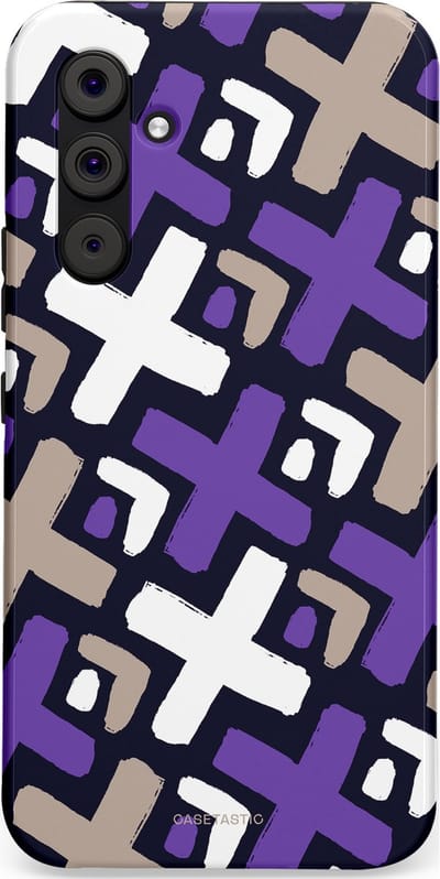 Casetastic hoesje geschikt voor Samsung Galaxy A54 (2023) 5G - Dubbellaagse bescherming - Fresh Paars Witte X's - Fashion Case - Donkerblauw Zilver Lavendel Wit