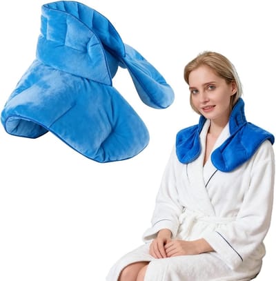 Groot warmtekussen voor nek en schouders, kersenpitkussen met lavendel, ontspanning en pijnverlichting, 1,1 kg, ideaal voor stress en spierspanning (blauw)