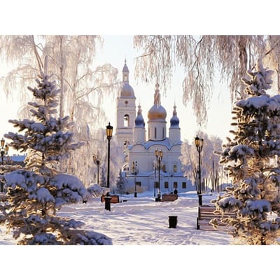 Diamant broderie paysage diamant peinture point de croix Kits église hiver diamant mosaïque 20X30CM gray