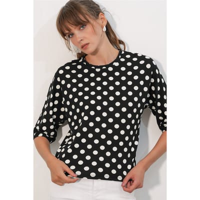 Overmaatse Blouse met Pois en Ronde Hals