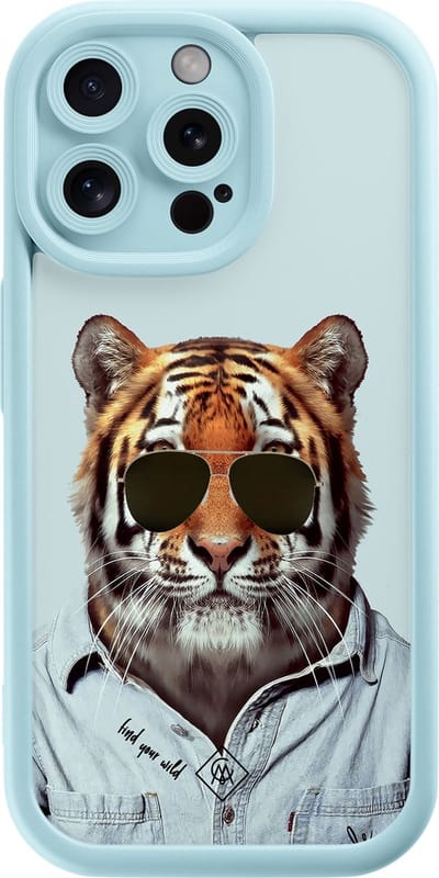 Casimoda® hoesje - Geschikt voor iPhone 15 Pro Max - Tijger Wild - Effen telefoonhoesje met lensbescherming - Siliconen/TPU - Backcover - Blauw