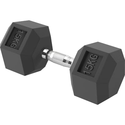 Homcom Zeshoekige Dumbbell 15 kg met Metalen Verbindingsstang Zwart en Zilver