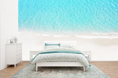 Behang - Fotobehang Blauw - Water - Strand - Breedte 435 cm x hoogte 260 cm