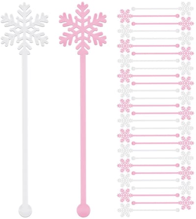 Dailygoods- Roerstaafjes 30 stuks - Herbruikbare Cocktailroerstaafjes - Sneeuwvlokmotief - Acryl - Geschikt voor Warme/Koude Dranken - Duurzaam Materiaal - Cocktailstokjes