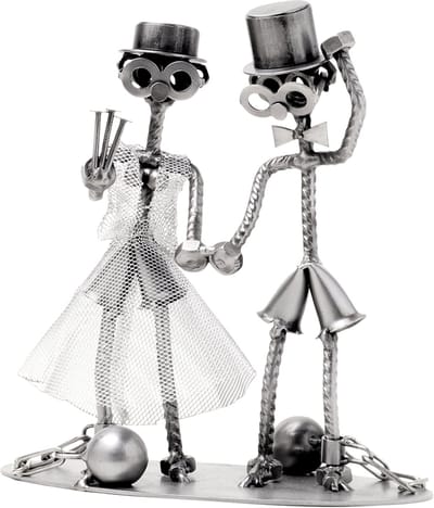 Metalen Cadeaubeeldje Geketend Bruidspaar Moermannetje Verjaardag Cadeau Beeldje Relatiegeschenk