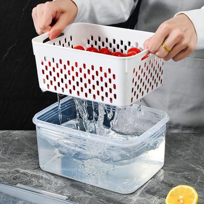 Opbergmand Doos Transparante Fruit Groente Opslag Container, Snelle Afvoer, Verminder Rommel voor Druiven, Kersen, Sla en Kool (1750ML)