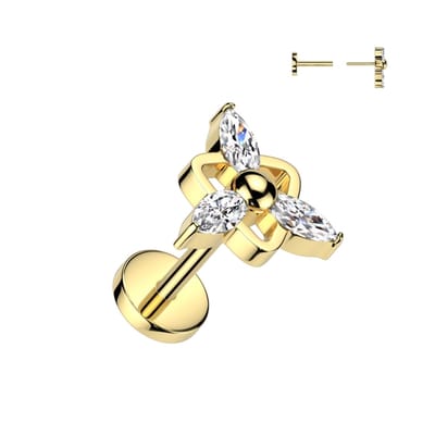 Piercing titanium steen center marquise push in 0.8x6 - goud - LMPiercings