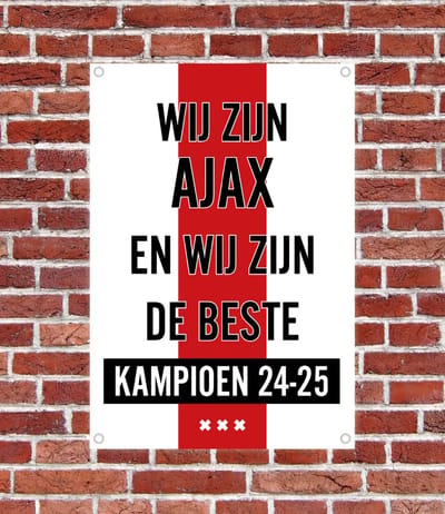 Ajax Kampioen 2024-2025 poster – Wij zijn Ajax en wij zijn de beste – Ajax tuinposter Buiten – Voetbal Tuinposter 55x80 cm– Tuindecoratie Ajax – Veranda Decoratie – Ajax Cadeau – Schuttingposter – Voor Buitengebruik – Ajax Fans kampioen - lente