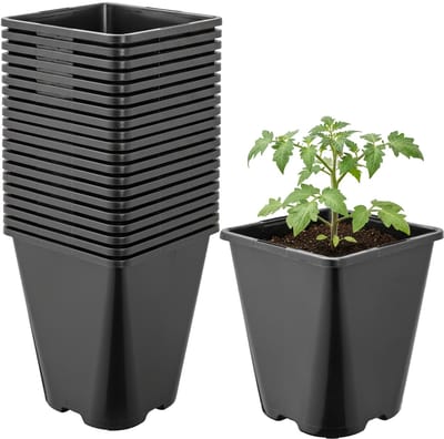 Garronda Set van 20 afgeronde vierkante kunststof kweekpotten met drainagegaten voor tuin (Zwart, 11 x 11 x 12,5 cm (1L)) GD-KW-SR