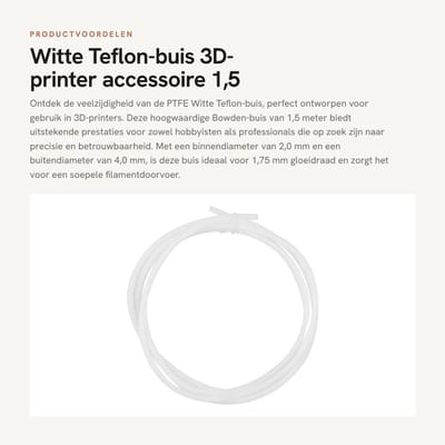 Dailygoods- Teflon-buis 1,5/2 M - PTFE Bowden-buis - 1,75-gloeidraad - 2,0 Mm ID - 4,0 Mm OD - Geschikt voor 3D-printers - 3D-printerbuis