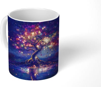 Mok - Koffiemok - Kosmisch - lichtboom - Kerst - Kleurrijk - Mokken - 350 ML - Beker - Koffiemokken - Theemok