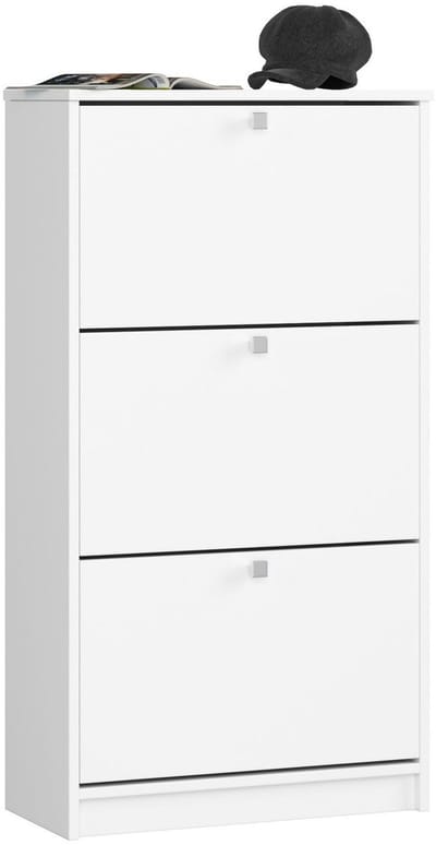 Witte Klassieke Schoenkast met 3 Klapdeuren - 60 cm Breed, Laminaten Platen, Zelfmontage