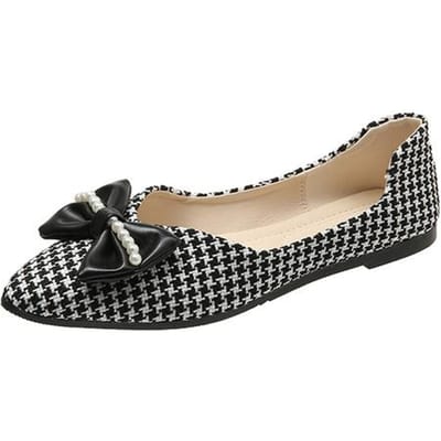 Mocassins pour femmes Printemps et Automne Nouveaux Polyvalents Bouche Peu Profonde Pointus Nœud Talon Bas Chaussures Décontractées pour Femmes Grande Taille 43 43 noir