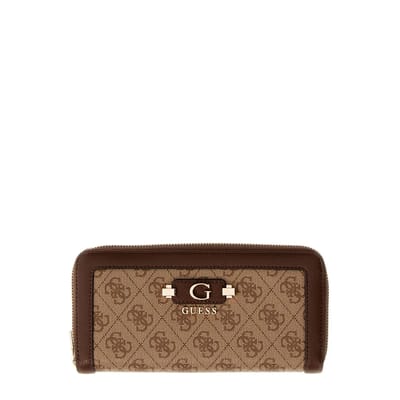 GUESS portemonnee Lindsey SLG Zip Around Wallet Latte Logo bruine