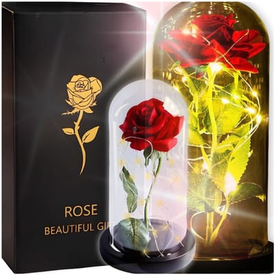 Zolta - Acrylglas Led Roos - Roze - 21cm - Geschenkverpakking