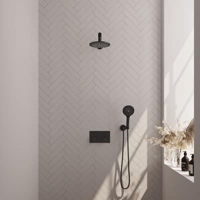 Brauer Black Edition Thermostatische Regendoucheset Inbouw - Hoofddouche 20 cm - Rechte Wandarm - Met Drukknoppen - Handdouche 3 Standen - Doucheslang - Wandaansluitbocht - Mat Zwart