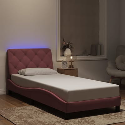 vidaXL - Bedframe - met - LED - zonder - matras - fluweel - roze - 90x190 - cm