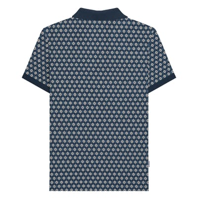 Lambretta Heren Rondel Geometrisch Groot & Lang Poloshirt (Marine / Zilver)