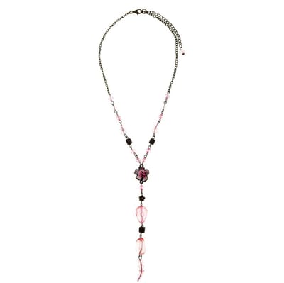 Behave Antiek goudkleurige ketting met roze kralen en bloem hanger
