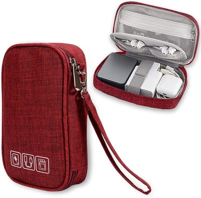 Universele Kabel Organizer voor Reizen - Dubbele Kabeltas, Kleine Tech Pouch voor USB, Powerbank en SD Kaarten (Rood)