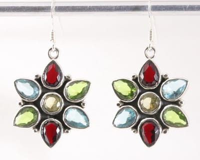 Zilveren oorbellen met multi color edelstenen
