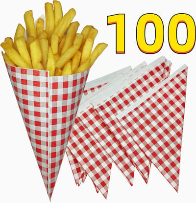 Rainbecom - 100 stuks - 14 x 14 x 20 cm - Frietszak - Patatzak - Puntzakken - Frietszakjes - Papieren Frietzak
