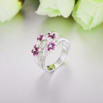 Nieuwe Roze Orchidee Kleurrijk Geschilderde Verf Ring Europese en Amerikaanse Diamanten No. 8 beige