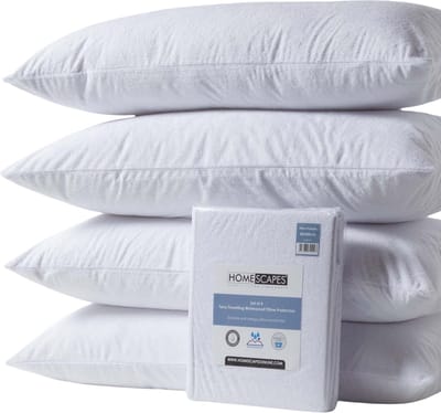 Homescapes set van 4 waterdichte kussenbeschermers – badstof & ademend – met ritssluiting – 40x80 cm – hypoallergeen