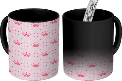 Magische Mok - Foto op Warmte Mokken - Koffiemok - Kroon - Patroon - Roze - Magic Mok - Beker - 350 ML - Theemok