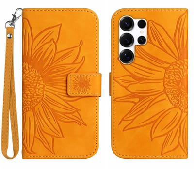 Coverup Hoesje - Geschikt voor Samsung Galaxy S26 Ultra Hoesje - Coverup Zonnebloem Book Case met Koord - Oranje