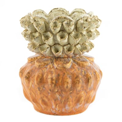 HomeBound by KY | Aardewerk vaas floral oranje | bloemenvaas | 17,5x17,5x21cm
