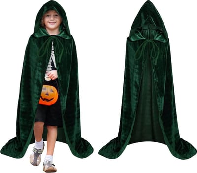 Halloween Groene Cape met Kap voor Kinderen - 80 cm Grim Reaper Kostuum, Heks en Vampier Outfit