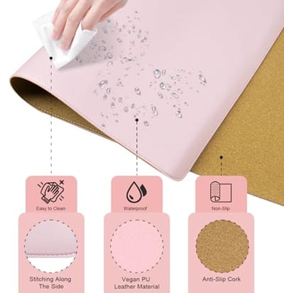 Antislip Leren Bureaumat voor Bureau, Waterdichte Muismat en Bureau Blotter Pads (Roze, 90x43CM)