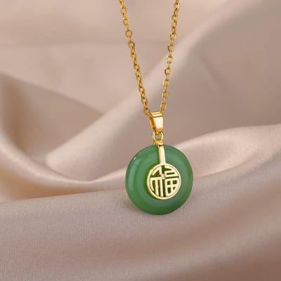 Colliers en Acier Inoxydable Pierre Verte Pour Femmes Chaîne Couleur Or Pierre Opale Ovale Pendentif Collier Bijou Esthétique Classique Cadeau 45cm beige