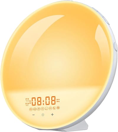 Wekker Zonsopgang - Nachtlampje Radio - Rustig Ontwaken - Dubbele Alarmen - 17 x 6 x 17 cm - Wit