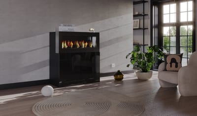 Meubel Square - Dressoir URBANO met bio ethanol sfeerhaard - Hoogglans Zwart - kast met open haard - Niet elektrisch