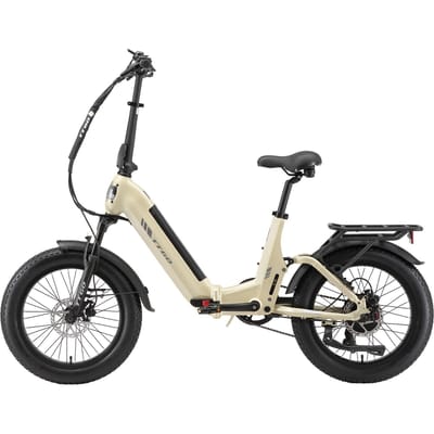 Vélo Électrique Pliant TTGO F7 – Moteur 250W – Batterie 48V 15Ah – Autonomie Max 120-140 km – Pneus 20 ×3.0  – Freins Hydrauliques – Shimano 7 vitesses beige
