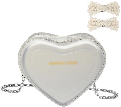 ONF3 - Handtas voor Meisjes - Kindertasje - Schattige Hartvorm - Wit en Zilver - Handtas voor Kinderen - Inclusief Haarspeldjes