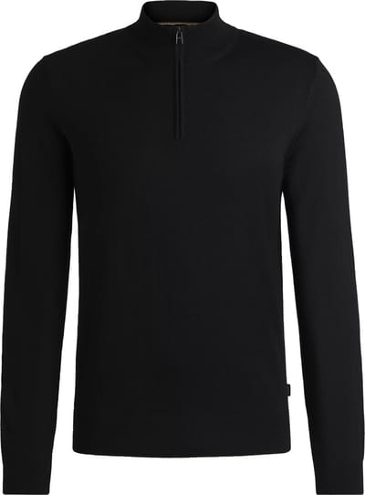 BOSS Ebenji regular fit schipperstrui wol - heren trui middeldik met korte rits - zwart